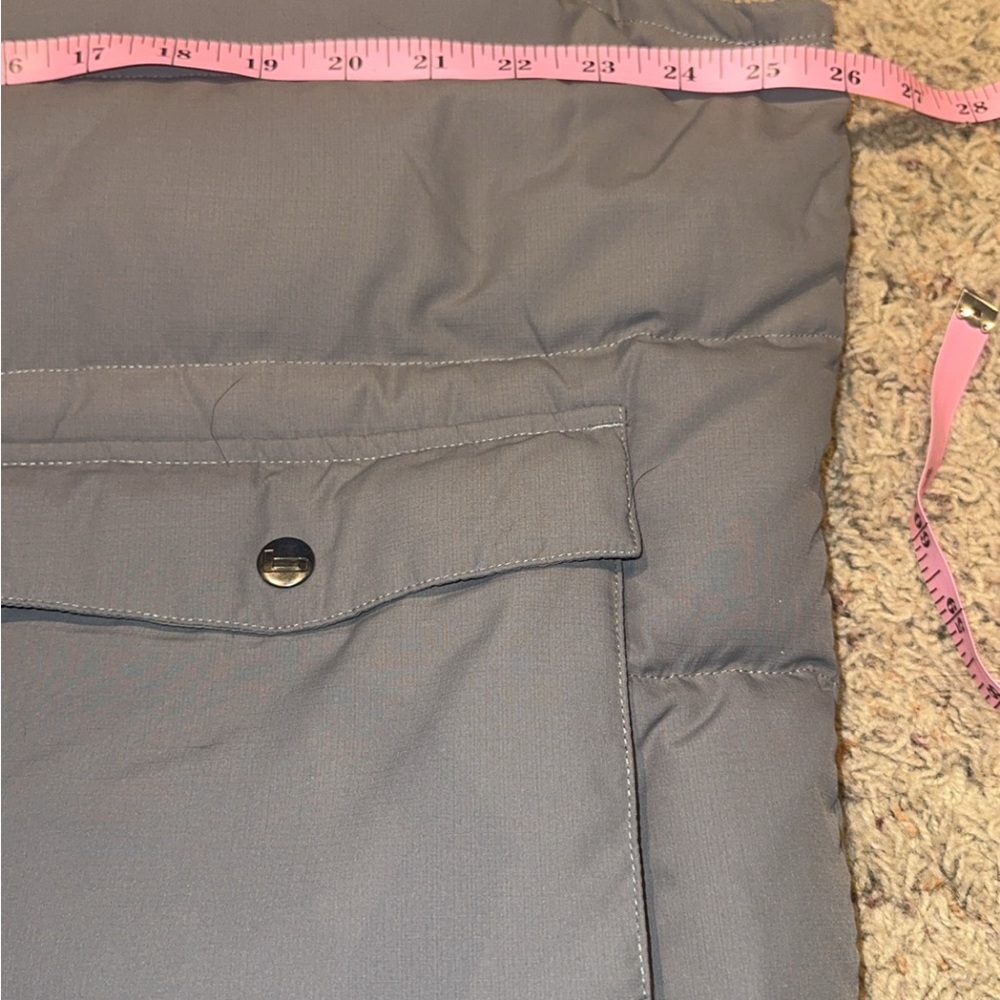 Banded Men's Gray Puffer Vest with Orange Stripes - Picture 4 of 5